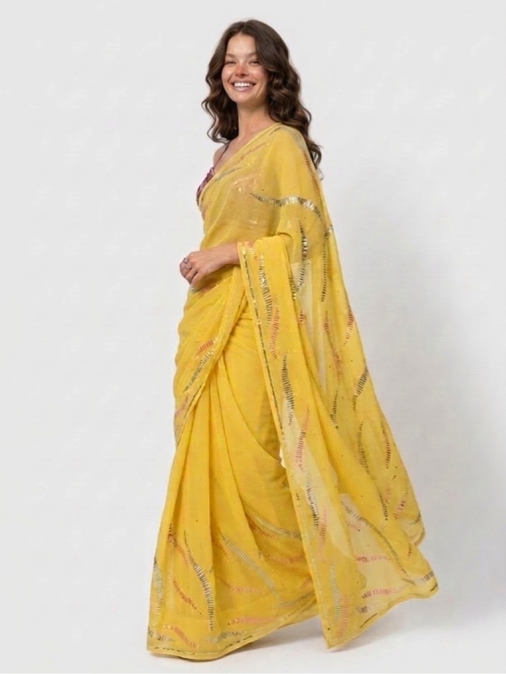Yellow Embellished Saree